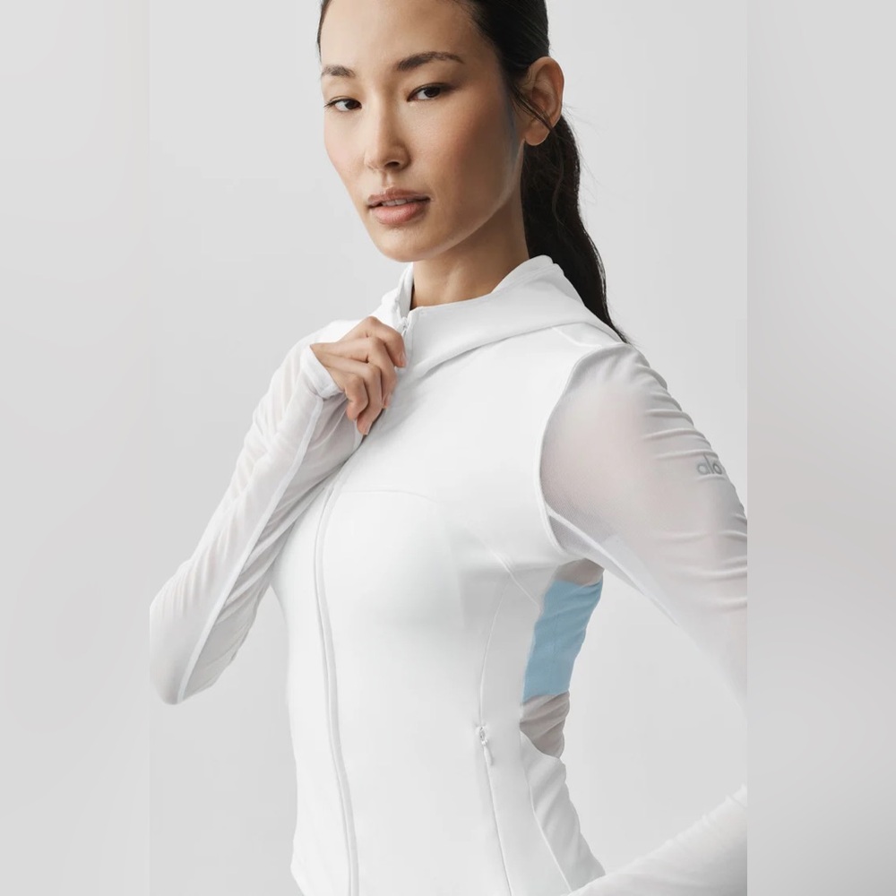 ALO Softsculpt Superset Full Zip Jacket Yoga Sheer White Size XS 2-4 New w Tags